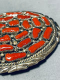 Traditional Native American Navajo Coral Sterling Silver Buckle-Nativo Arts