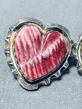 Marvelous Vintage Native American Navajo Signed Purple Spiny Heart Sterling Silver Earrings-Nativo Arts