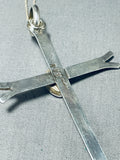 Elegant Native American Navajo Royston Turquoise Sterling Silver Cross Necklace-Nativo Arts