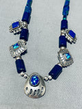 One Of The Coolest Vintage Native American Navajo Signed Azurite Sterling Silver Necklace-Nativo Arts