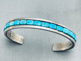 Blocks Of Turquoise Vintage Native American Navajo Sterling Silver Bracelet Cuff-Nativo Arts