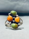 One Of A Kind Vintage Native American Navajo 2 Royston Turquoise 2 Spiny Sterling Silver Ring-Nativo Arts