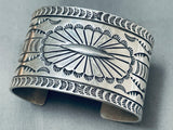 Heavy 95 Grams Vintage Native American Navajo Hand Tooled Sterling Silver Concho Bracelet Cuff-Nativo Arts