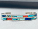 6.5 Inch Wrist Vintage Native American Zuni Turquoise Inlay Sterling Silver Bracelet-Nativo Arts
