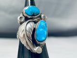 Superior Vintage Native American Navajo 2 Turquoise Mountain Sterling Silver Ring-Nativo Arts
