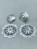 Yazzie Hand Tooled Vintage Native American Navajo Sterling Silver Earrings-Nativo Arts