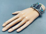 One Of The Most Detailed Ever Vintage Turquoise Inlay Sterling Silver Bracelet-Nativo Arts