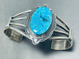 Signed Vintage Native American Navajo Old Kingman Turquoise Sterling Silver Bracelet-Nativo Arts