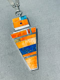 Signed Native American Navajo Turquoise Lapis Spiny Oyster Sterling Silver Kachina Necklace-Nativo Arts