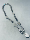One Of The Most Unique Woven Sterling Silver Vintage Turquoise Necklace-Nativo Arts
