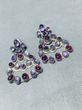 Glamorous Vintage Native American Navajo Amethyst Garnet Sterling Silver Earrings-Nativo Arts