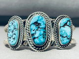 Heavy Coil Cuff Signed Native American Navajo 3 Morenci Turquoise Sterling Silver Huge Bracelet-Nativo Arts