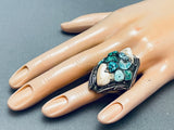 One Of The Most Rare Vintage Native American Navajo Turquoise Sterling Silver Elk Teeth Ring-Nativo Arts