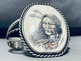 Completely Hand Carved Vintage Native American Navajo Sterling Silver Bracelet-Nativo Arts