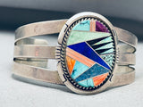 One Of The Best Vintage Native American Navajo Inlay Turquosie Sterling Silver Bracelet-Nativo Arts