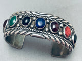 Sample Of Stones Vintage Native American Navajo Sterling Silver Bracelet Cuff-Nativo Arts