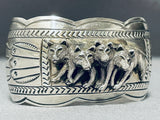 Wolfpack Detailed Native American Navajo Handmade Sterling Silver Bracelet Cuff-Nativo Arts