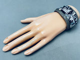 The Best Vintage Native American Navajo Black And White Sterling Silver Inlay Bracelet-Nativo Arts
