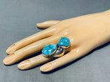 Massive Native American Navajo Signed 2 Carico Lake Turquoise Sterling Silver Ring-Nativo Arts