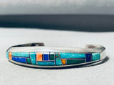 6.5 Inch Wrist Vintage Native American Navajo Turquoise Inlay Sterling Silver Bracelet-Nativo Arts