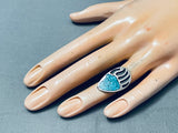 Amazing Vintage Native American Navajo Chip Inlay Turquoise Sterling Silver Ring-Nativo Arts