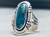 Rare Vintage Native American Navajo Blue Diamond Turquoise Sterling Silver Ring-Nativo Arts