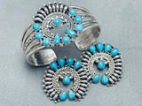 Rare Naja Vintage Native American Navajo Turquoise Sterling Silver Bracelet Earrings-Nativo Arts