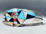 Intricate Bear Vintage Native American Zuni Turquoise Inlay Sterling Silver Bracelet-Nativo Arts