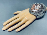 Joe Tso (d) Vintage Native American Navajo White Water Agate Sterling Silver Bracelet Cuff-Nativo Arts