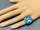 One Of The Best Vintage Native American Navajo Turquoise Pearl Sterling Silver Ring-Nativo Arts