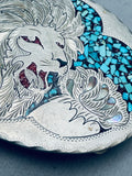 Very Rare Lion Vintage Native American Navajo Turquoise Sterling Silver Inlay Buckle-Nativo Arts