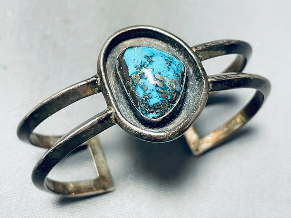 Magnificent Vintage Native American Navajo Pilot Mountain Turquoise Sterling Silver Bracelet-Nativo Arts