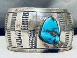 Wide Hand Tooled Vintage Native American Navajo Turquoise Sterling Silver Bracelet-Nativo Arts