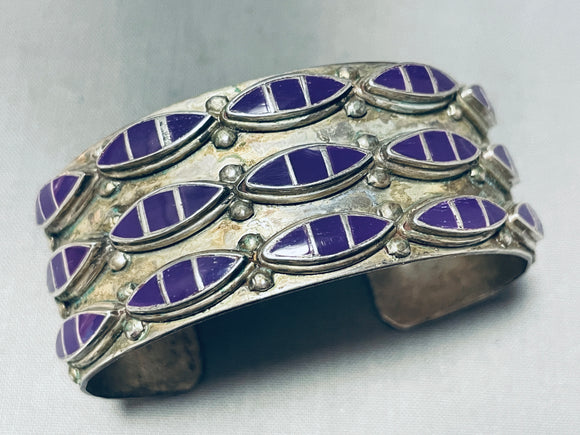 Native American One Of The Finest Vintage Navajo Sugulite Sterling Silver Inlay Bracelet-Nativo Arts