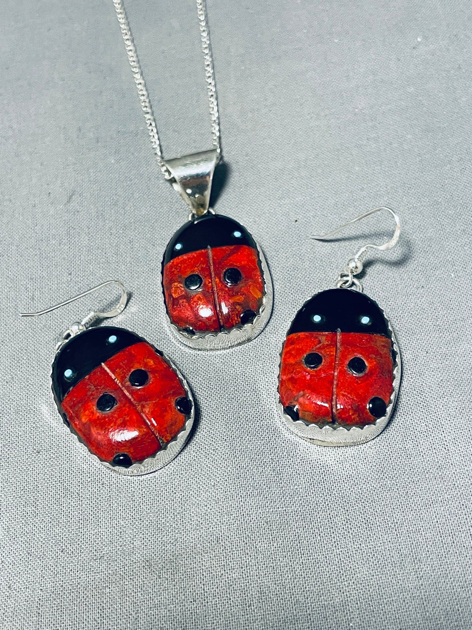 Amber Ladybug Earrings - Green River Silver Co.