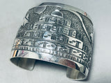 Jaw-dropping Pueblo Native American Navajo Sterling Silver Signed Wide Bracelet-Nativo Arts