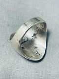 Signed Vintage Native American Navajo Sleeping Beauty Turquoise Sterling Silver Bear Track Ring-Nativo Arts