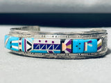 5.5 Inch Wrist Vintage Yei Native American Navajo Sterling Silver Inlay Bracelet-Nativo Arts