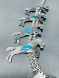 Horse Native American Navajo Turquoise Sterling Silver Squash Blossom Necklace- 190 Grams-Nativo Arts