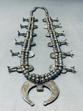 191 Grams Vintage Native American Navajo Turquoise Sterling Silver Squash Blossom Necklace-Nativo Arts