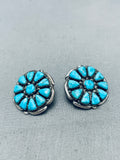 Turquoise Sun Vintage Native American Zuni Sterling Silver Earrings-Nativo Arts