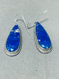 Dynamic Vintage Native American Navajo Azurite Sterling Silver Dangle Earrings-Nativo Arts