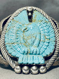 Huge Hand Carved Eagle Turquoise Sterling Silver Bracelet-Nativo Arts