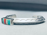 Lest Ortiz Vintage Native American Navajo Turquoise Inlay Sterling Silver Bracelet-Nativo Arts