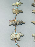 Native American One Of The Finest Vintage Zuni Serpentine Fetish Sterling Nsilver Necklace-Nativo Arts