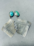 One Of The Most Unique Ever Vintage Native American Navajo Turquoise Sterling Silver Earrings-Nativo Arts