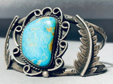 Rare Old Deposit Vintage Native American Navajo #8 Turquoise Sterling Silver Leaf Bracelet-Nativo Arts