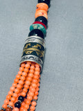 Singer Pink Coral Native American Navajo Sterling Silver Turquoise Necklace-Nativo Arts