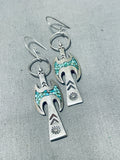 Lovely Vintage Native American Navajo Turquoise Chip Inlay Sterling Silver Waterbird Earrings-Nativo Arts