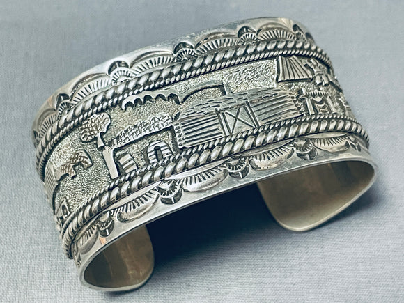 One Of The Most Detailed Vintage Native American Navajo Sterling Silver Bracelet Cuff-Nativo Arts